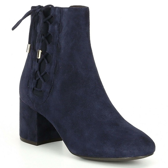 Cole Haan Leah Blue Suede Side Lace Up Suede Bootie Block Heel Fashion Boots 7 - Picture 2 of 9